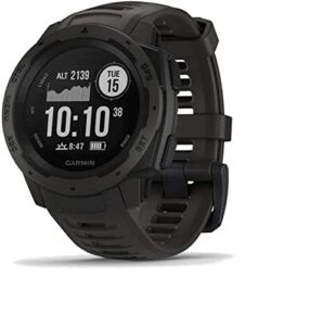 garmin 010-n2064-00 instinct, rugged outdoor watch with gps, features glonass and galileo, heart rate monitoring and 3-axis compass, 1.27-inch, graphite (renewed)