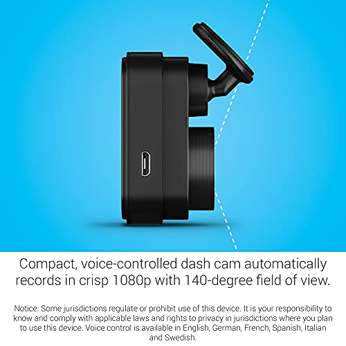 Garmin 010-02504-00 Dash Cam Mini 2, Tiny Size, 1080p and 140-degree FOV, Monitor Your Vehicle While Away w/ New Connected Features, Voice Control