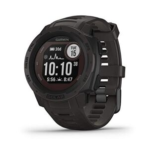 garmin instinct solar, solar-powered rugged outdoor smartwatch, built-in sports apps and health monitoring, graphite (renewed)