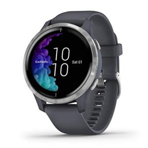 garmin venu, gps smartwatch with bright touchscreen display, features music, body energy monitoring, animated workouts, pulse ox sensor and more, silver with dark gray band (renewed)