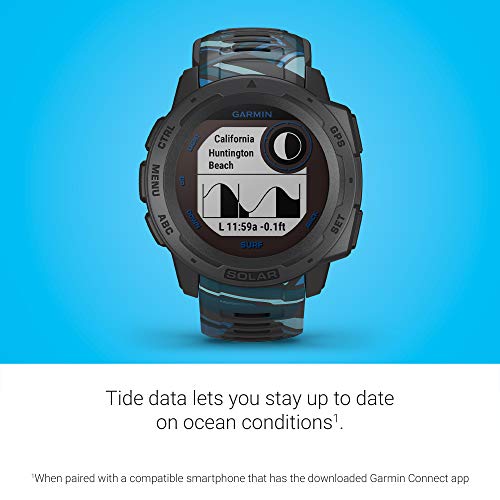 Garmin Instinct Solar Surf, Rugged Outdoor Smartwatch with Solar Charging Capabilities, Tide Data and Dedicated Surfing Activity, Pipeline