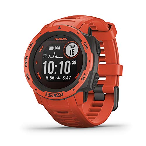 Garmin Instinct Solar, Rugged Outdoor Smartwatch with Solar Charging Capabilities, Built-in Sports Apps and Health Monitoring, Flame Red