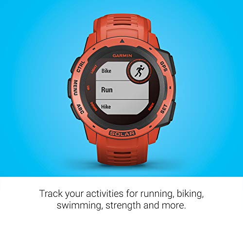 Garmin Instinct Solar, Rugged Outdoor Smartwatch with Solar Charging Capabilities, Built-in Sports Apps and Health Monitoring, Flame Red