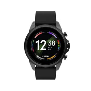 fossil unisex gen 6 44mm stainless steel and silicone touchscreen smart watch, fitness tracker, color: black (model: ftw4061v)