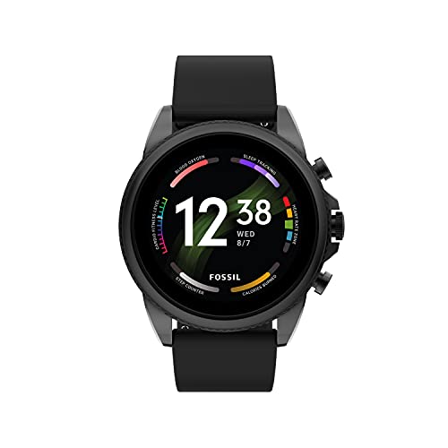 Fossil Unisex Gen 6 44mm Stainless Steel and Silicone Touchscreen Smart Watch, Fitness Tracker, Color: Black (Model: FTW4061V)