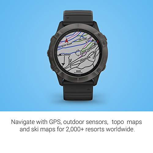 Garmin Fenix 6X Pro Solar, Premium Multisport GPS Watch with Solar Charging, features Mapping, Music, Grade-Adjusted Pace Guidance and Pulse Ox Sensors, Dark Gray with Black Band (Renewed)