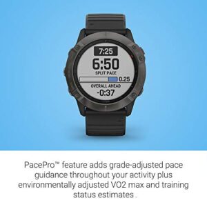 Garmin Fenix 6X Pro Solar, Premium Multisport GPS Watch with Solar Charging, features Mapping, Music, Grade-Adjusted Pace Guidance and Pulse Ox Sensors, Dark Gray with Black Band (Renewed)