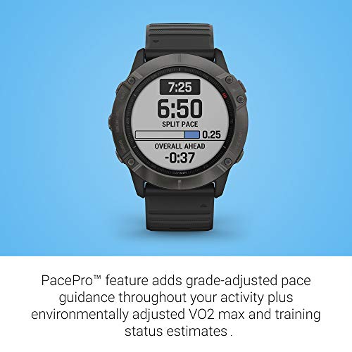 Garmin Fenix 6X Pro Solar, Premium Multisport GPS Watch with Solar Charging, features Mapping, Music, Grade-Adjusted Pace Guidance and Pulse Ox Sensors, Dark Gray with Black Band (Renewed)