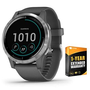 garmin 010-02174-01 vivoactive 4 smartwatch shadow gray/stainless bundle with cps enhanced protection pack