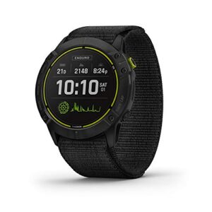garmin enduro, ultraperformance multisport gps watch with solar charging capabilities, battery life up to 80 hours in gps mode, carbon gray dlc titanium with black ultrafit nylon band