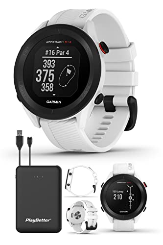 Garmin Approach S12 (White) GPS Golf Watch | Golfer's Bundle with Portable Charger | F/M/B Yardages, 42k+ Preloaded Courses, CourseView Maps, & Live Scoring