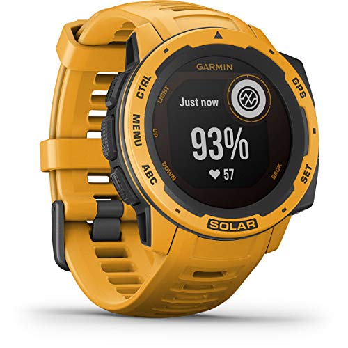 Garmin Instinct Solar, Rugged Outdoor Smartwatch with Solar Charging Capabilities, Built-in Sports Apps and Health Monitoring, Sunburst Yellow