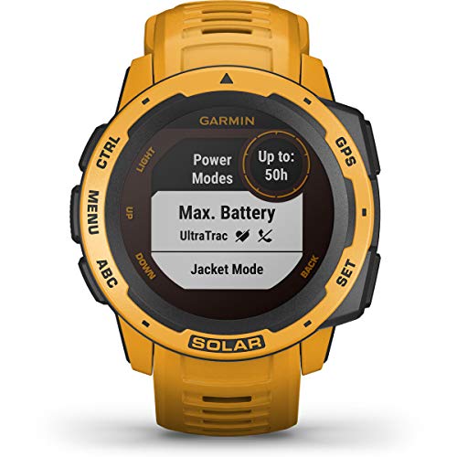 Garmin Instinct Solar, Rugged Outdoor Smartwatch with Solar Charging Capabilities, Built-in Sports Apps and Health Monitoring, Sunburst Yellow