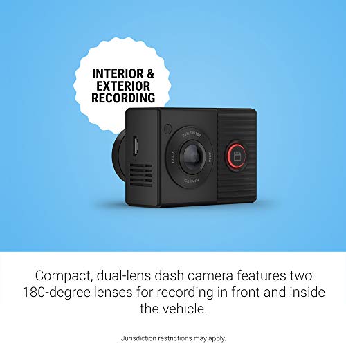 Garmin Dash Cam Tandem, Front and Rear Dual-lens Dash Camera With Interior Night Vision, Two 180-degree Lenses, Front-Facing Lens with 1440p, Interior-Facing Lens with 720p