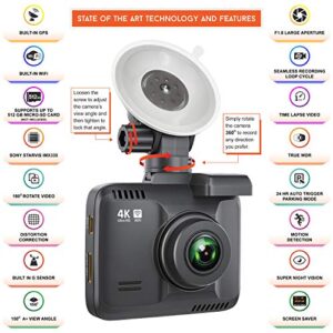 Rove R2-4K Dash Cam Built in WiFi GPS Car Dashboard Camera Recorder with UHD 2160P, 2.4" LCD, 150° Wide Angle, WDR, Night Vision