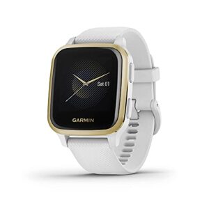 garmin venu sq, gps smartwatch with bright touchscreen display, up to 6 days of battery life, light gold and white (renewed)