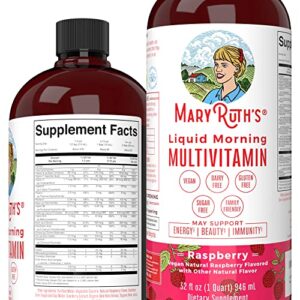 multivitamin multimineral for women & men by maryruth’s | no added sugar | vegan liquid vitamins for adults & kids | immune support, bone health, energy drink | raspberry flavor | 32 fl oz