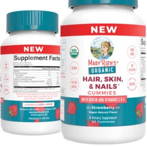 MaryRuth's Hair Skin and Nail Vitamins | USDA Organic | Biotin Gummies with Vitamin C & Vitamin E | Hair Growth Vitamins | Skin Care | Nail Growth | Hair Skin and Nails Gummies for Ages 14+ | 60 Count