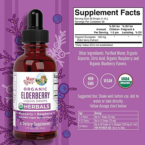 Elderberry Syrup by MaryRuth's | USDA Organic | Black Elderberry Liquid Drops for Immune Support | Sambucus Elderberry for Overall Health | Vegan | Non-GMO | Gluten Free | 30 Servings | 2 Pack