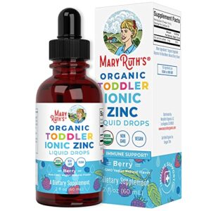 toddler liquid ionic zinc with organic glycerin by maryruth’s, zinc sulfate for immune support, vegan, formulated for ages 1-3, 1 month supply, 2 fl oz