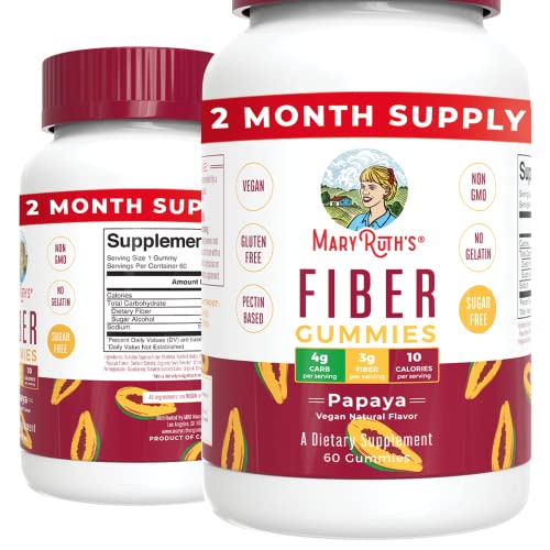 MaryRuth's Fiber Gummies for Adults | 2 Month Supply | Sugar Free | Fiber Gummies Ages 4+ | Prebiotic Fiber Supplement | Gut Health & Digestion Support | 3g Soluble Fiber per Gummy | Vegan | 60 Count