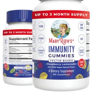 immunity gummies 5-in-1 by maryruth’s (raspberry lemonade) | powerful blend of zinc, elderberry, vitamin c, vitamin d, and echinacea for kids & adults | vegan, non-gmo, gluten free | 90ct