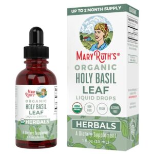 holy basil by maryruth’s | sugar free | tulsi holy basil herbal liquid drops | antioxidant | cognitive function, digestive support, energy levels | vegan | non-gmo | 1 fl oz