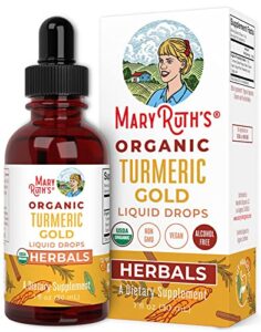 usda organic turmeric gold liquid drops by maryruth’s | liquid herbal blend | turmeric curcumin, black pepper, cassia cinnamon bark, ginger root | immune & digestive support | non-gmo, vegan, 1oz