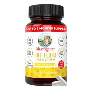 gut flora health+ enzymes by maryruth’s | up to 2 month supply | prebiotic probiotic digestive enzyme blend for healthy gut biome & digestive support | immune function & gastrointestinal health
