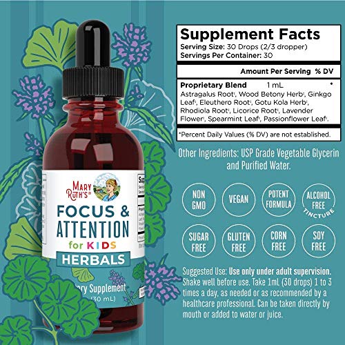 USDA Organic Focus & Attention Kids Drops & Kids Magnesium Citrate Gummies Bundle by MaryRuth's | Brain & Memory Drops | Magnesium Supplement | Stress Relief, Bone, Nerve, Gut Health | Vegan.