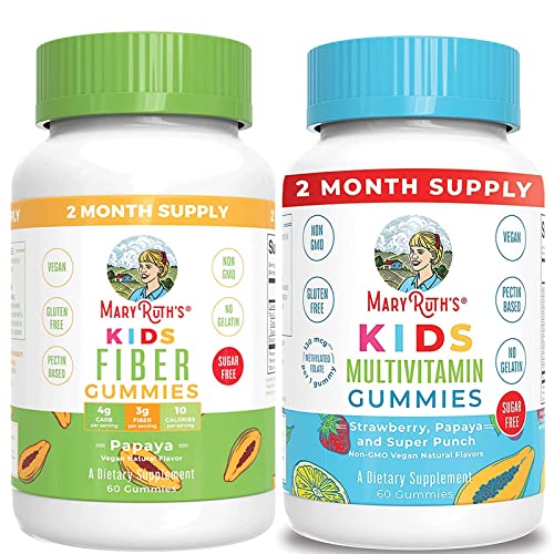 Fiber Gummies for Kids & Kids Multivitamin Gummies Bundle by MaryRuth's | Fiber Supplement with Prebiotics | Gut Health & Digestion Support | 3g Fiber per Gummy | Immune Support | Vegan | Non-GMO.