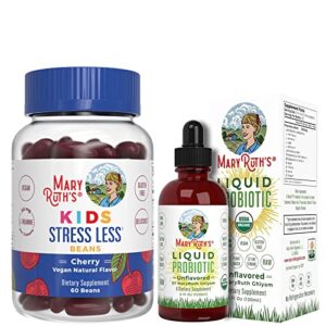 stress relief vita-beans for kids & liquid probiotics 4oz bundle by maryruth’s | natural calm, relaxation, stress and mood support | digestive health | gut health & immune support