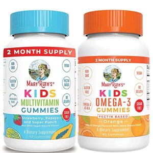 kids multivitamin gummies & vegan omega 3 gummies for kids bundle by maryruth’s | immune support | omega 3 supplement with vitamin c, vitamin e, flaxseed oil | brain health | no fish taste