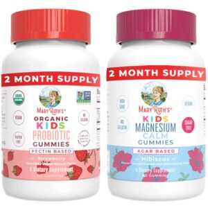kids magnesium citrate gummies & kids probiotic gummies bundle by maryruth’s | magnesium supplement | stress relief, bone, nerve health | digestive support, immune support & gut health supplement.