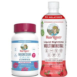 magnesium citrate gummies & liquid multimineral (cranberry) bundle by maryruth’s | magnesium supplement | stress relief, bone, nerve, gut health | natural sleep support | vegan vitamins, calcium & msm