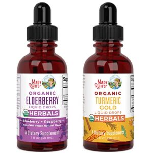 maryruth organics elderberry syrup & turmeric gold herbals bundle black sambucus liquid for kids & adults | usda organic turmeric gold liquid drops | immune system support | non-gmo, vegan