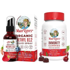 maryruth organics vitamin b12 spray & elderberry gummies for immune support (cherry) bundle liquid spray for nerve function & energy boost | organic ingredients for adults & kids with echinacea,