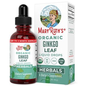 usda organic ginkgo leaf liquid drops by maryruth’s | traditional herb | nootropic, neuroprotective | traditional use for circulatory system and nervous system health | non-gmo, vegan | 60 servings