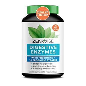 zenwise probiotic digestive multi enzymes, probiotics for digestive health, bloating relief for women and men, enzymes for digestion with prebiotics and probiotics for gut health – 100 count