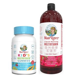 kids multivitamin gummies & liquid morning multivitamin bundle by maryruth’s | immune support | vitamin a, b, c, d3, e & amino acids | vitamins for digestion, focus & energy support.