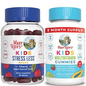 stress relief vita-beans for kids & kids multivitamin gummies bundle by maryruth’s | magnesium citrate & l-theanine | natural calm, relaxation, stress and mood support | immune support