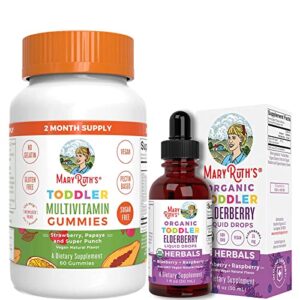 Toddler Multivitamin Gummies & USDA Organic Elderberry Liquid Drops for Toddlers Bundle by MaryRuth's | Vitamin C, D3, Zinc | Overall Health | Vegan | Non-GMO | Gluten Free