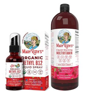 Vitamin B 12 Spray & Liquid Multivitamin Raspberry Bundle by MaryRuth’s | Nerve Function & Energy Boost | Vitamin A, B, C, D3, E & Amino Acids | Vitamins for Immune Support, Digestion, Focus & Energy.