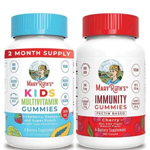 kids multivitamin + immunity gummies bundle by maryruth’s | kids sugar free multivitamin gummies, 60ct | immunity 5-in-1 gummies for kids & adults, 90ct | vegan, non-gmo, gluten free
