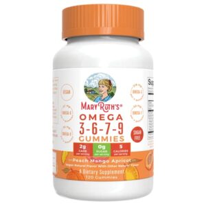 vegan omega 3 6 7 9 gummies by maryruth’s | up to 4 month supply | sugar free | omega 3 supplement with flaxseed oil | omega 3 gummies for heart support | no fish taste | 120 count