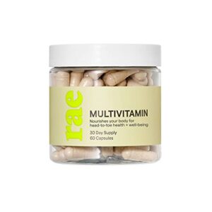 rae wellness multivitamin – full-body support with essential nutrients like vitamin a, c, d, biotin, zinc and more – vegan, non-gmo, gluten-free – 60 caps (30 servings)