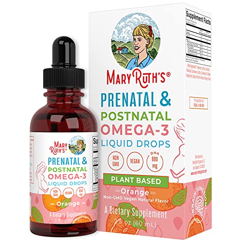 Prenatal & Postnatal Omega-3 Liquid Drops by MaryRuth's | 800mg DHA & 8mg of EPA Per Serving | Cognitive Support, Overall Wellness for Mom & Baby | 2oz