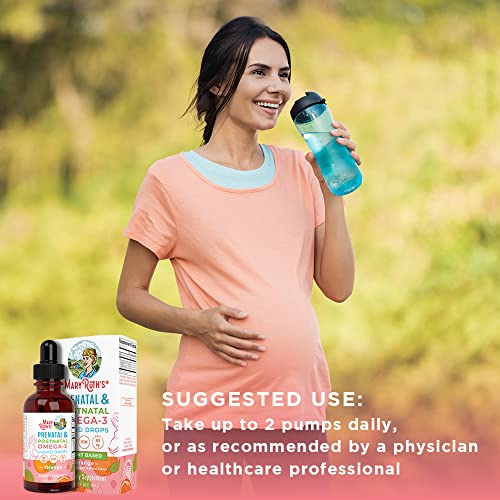 Prenatal & Postnatal Omega-3 Liquid Drops by MaryRuth's | 800mg DHA & 8mg of EPA Per Serving | Cognitive Support, Overall Wellness for Mom & Baby | 2oz