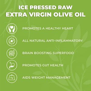 Olive Oil | USDA Organic Extra Virgin Olive Oil | Ice Pressed Extra Virgin Olive Oil | Supports Digestive Health | High in Nutrients | Raw | Vegan | Non-GMO | Gluten Free | 13 Fl Oz