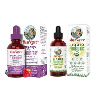 elderberry syrup & liquid probiotics bundle for adults & kids by maryruth’s | usda organic elderberry liquid drops 1oz | usda organic liquid probiotics, 4oz | vegan non-gmo plant based